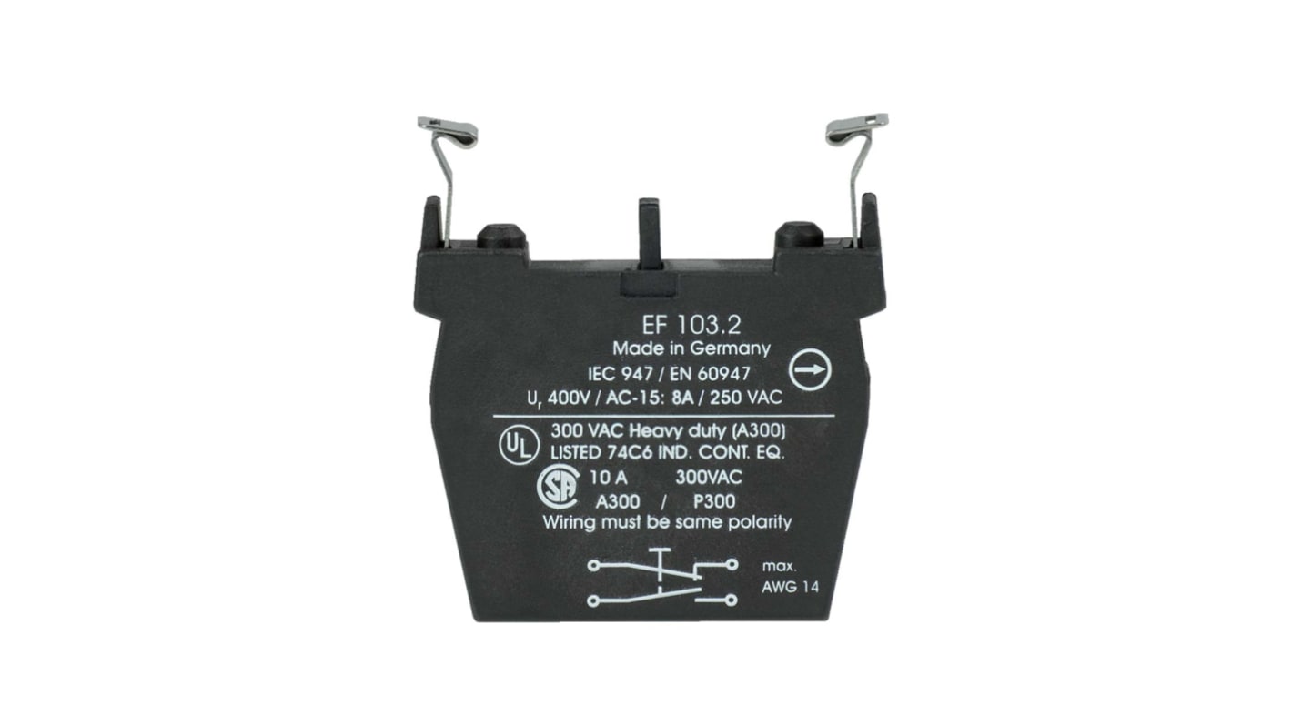 Blocco contatti Schmersal 101006547, interruttore a pulsante, materiale termoplastico, montaggio flangia, 1CO, 230V, IP40.