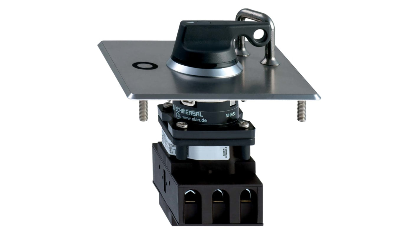 Modulo isolatore Schmersal NHS40, 3 poli, corrente 40A, IP67/IP69K, montaggio a flangia, vita meccanica 1.000.000 operazioni.