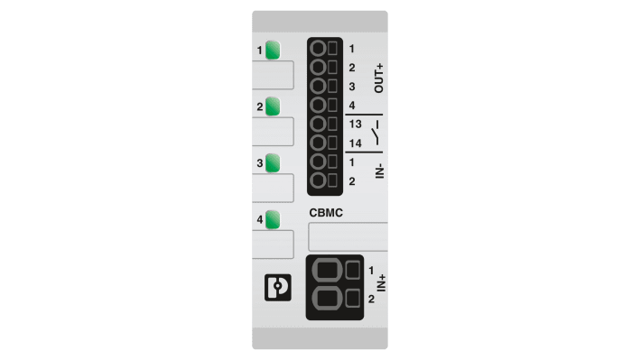 Interruttore elettronico di circuito Phoenix Contact, 8A, 24V CC, montaggio su guida DIN, dimensioni 90mm x 36mm x 98mm.