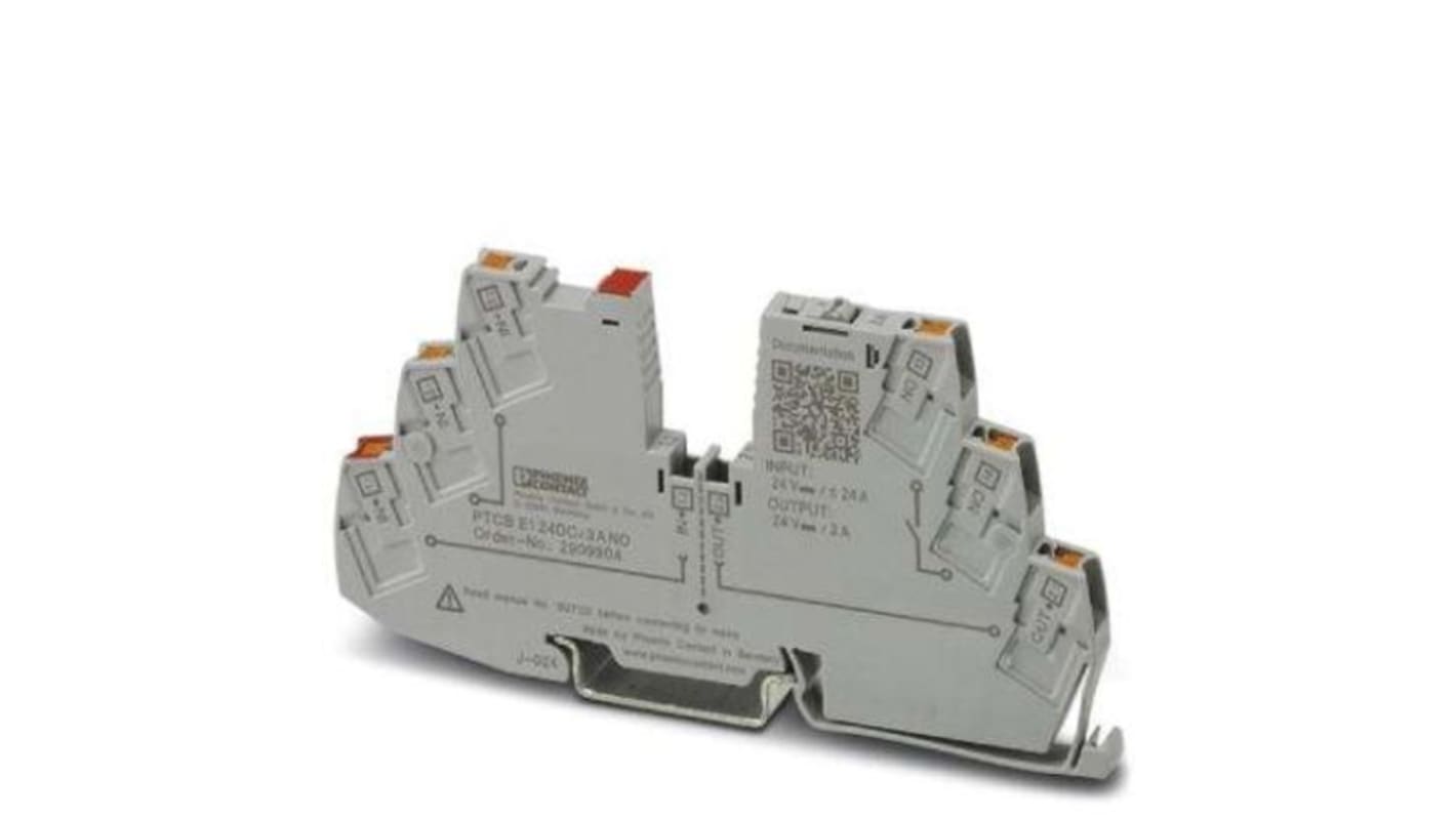 Interruttore elettronico di circuito Phoenix Contact, 3A, 24V, 1 canale, per montaggio su guida DIN.
