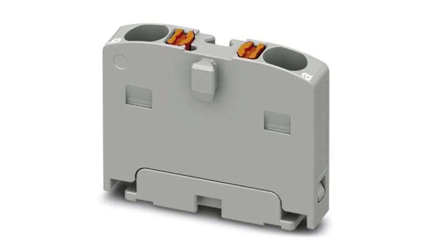 Blocco di distribuzione Phoenix Contact PTFIX 2X1,5 GY - 1045923. Gestisce alimentazione elettronica, protezione da cortocircuiti, montaggio su guida DIN.