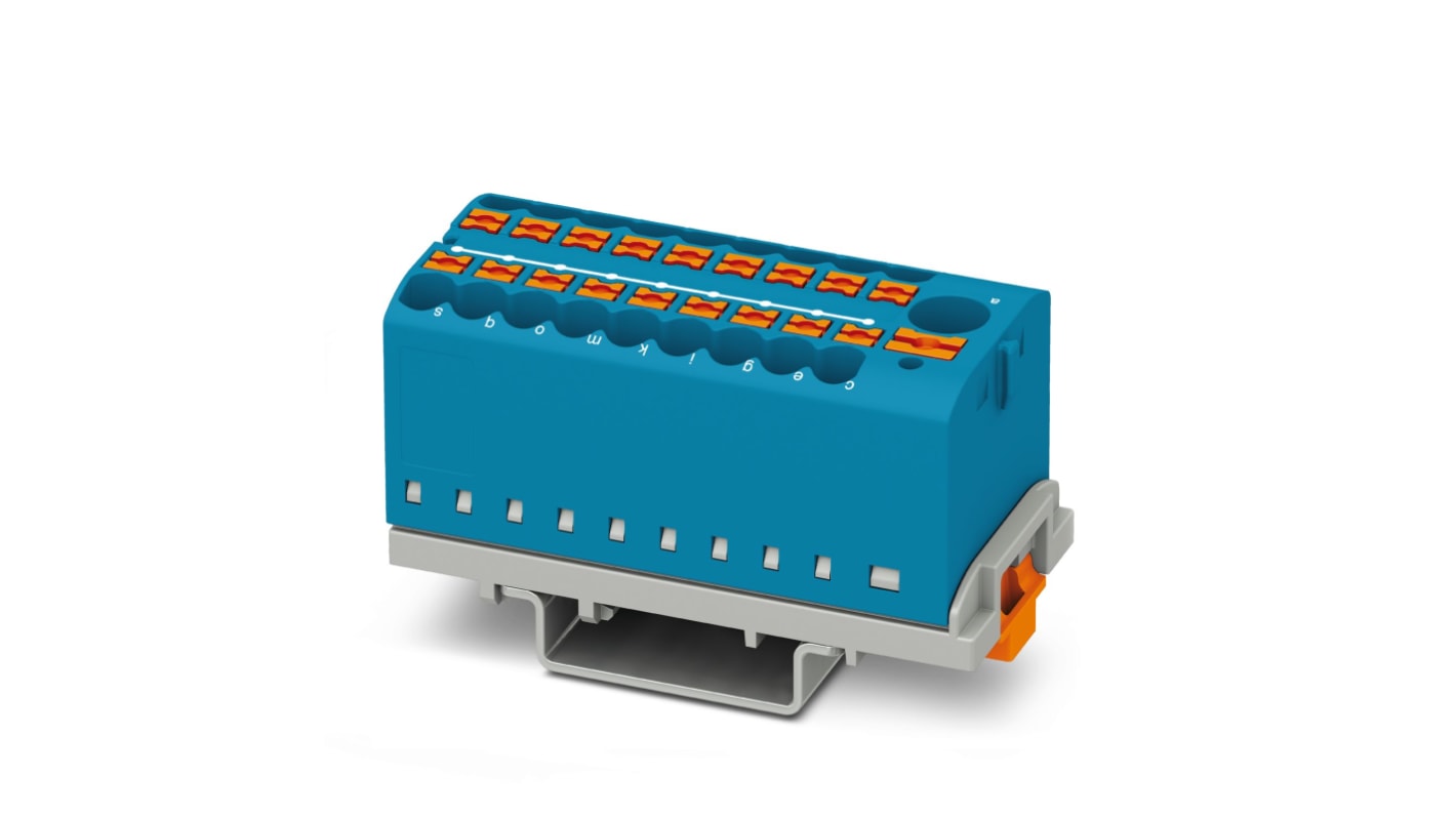 Morsettiera di distribuzione Phoenix Contact 3273112: 690V, 24A, 1 via. Ideale per sezioni da 0.14mm² a 4mm², operante da -60 °C a 85 °C.