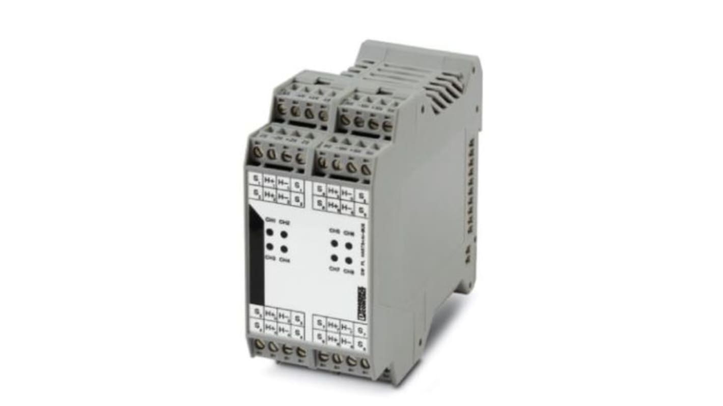 Modulo di espansione HART Phoenix Contact 2702236, otto canali, alimentazione ad anello, dimensioni 99 x 45 x 114,5 mm.