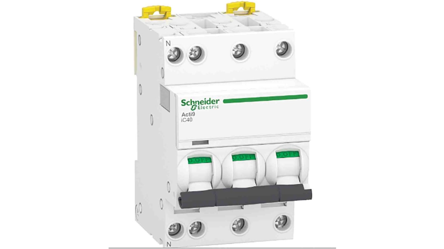 Interruttore magnetotermico Schneider Electric A9P52725, 3P 25A, montaggio su guida DIN, protezione da sovraccarichi e cortocircuiti.