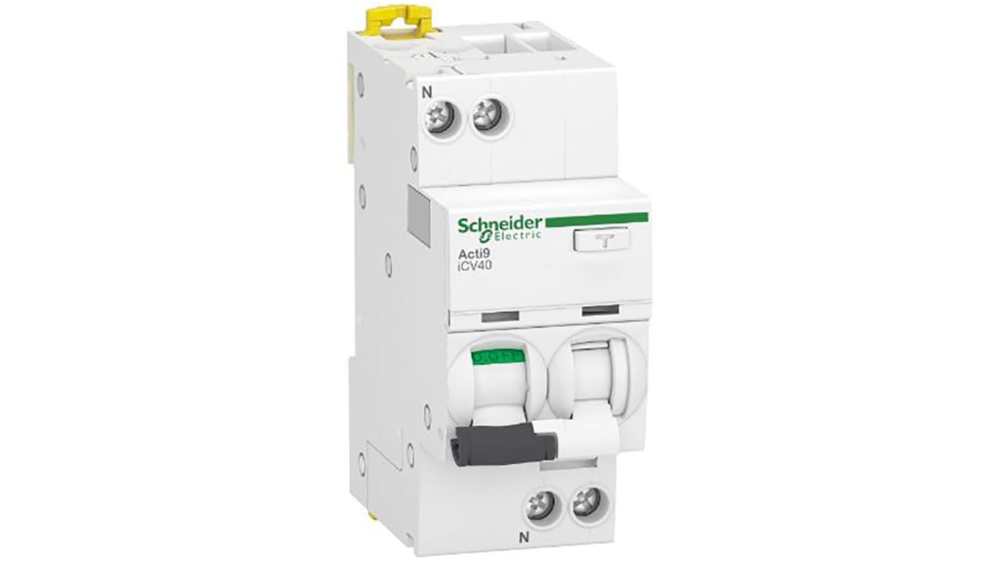 Interruttore differenziale Schneider Electric A9DE2616 1P+N 16A, protezione sovracorrente, attivazione tipo C, temperatura -5 a 60 °C, IP20.