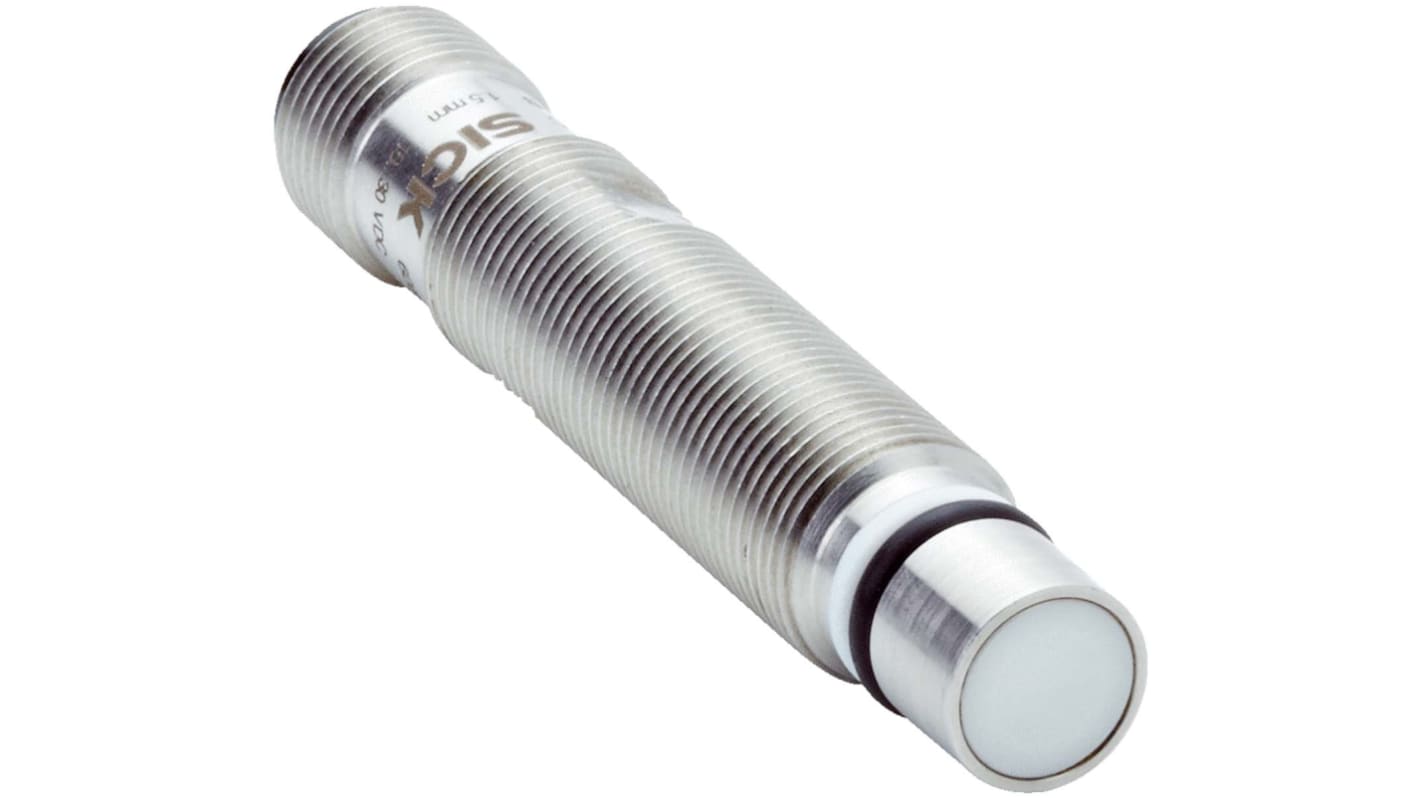 Sensore di prossimità cilindrico Sick IMP12-1B5PSVC0C, PNP, M12, rilevamento 1,5 mm, IP68, acciaio inox, montaggio a filo.