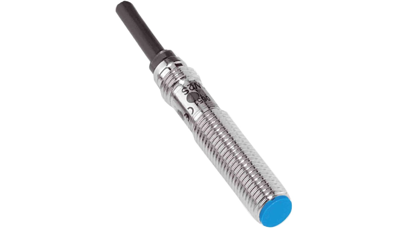 Sensore di prossimità cilindrico NPN Sick IME08-1B5NSZW2K, tecnologia induttiva, IP67, montaggio a filo, dimensioni 43x8 mm.