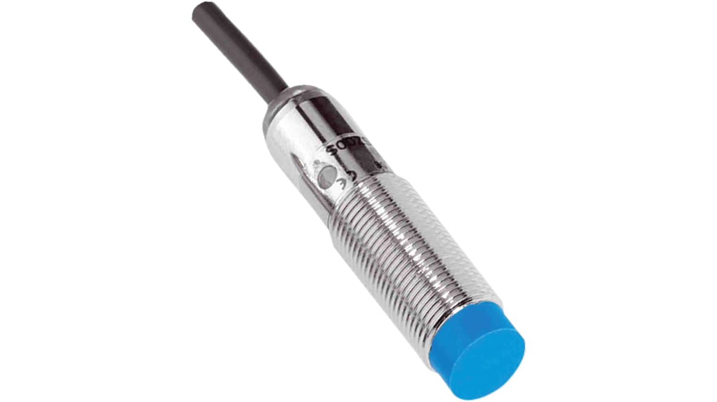 Sensore di prossimità cilindrico Sick IME12-04NPSZW5K, PNP, 4 mm, IP67, custodia metallica, 10-30 V, 200 mA.