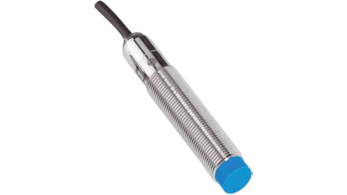 Sensore di prossimità cilindrico Sick IME12-08NPSZW2S, PNP, 8 mm, IP67, montaggio non a filo, dimensioni 63 x 12 mm.