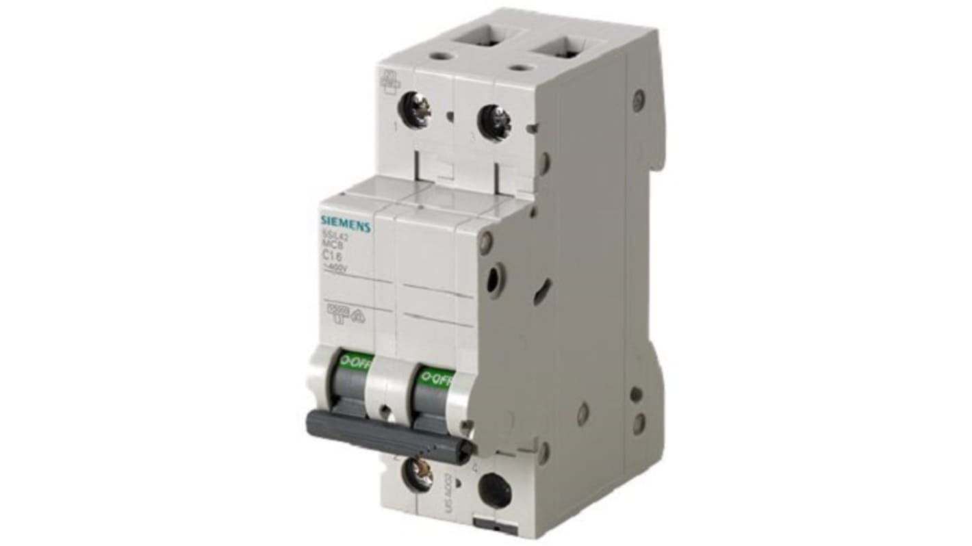 Interruttore magnetotermico Siemens 5SL4220-7 2P 20A 10 kA, Tipo C. Protezione da sovraccarichi e cortocircuiti. Facile montaggio.