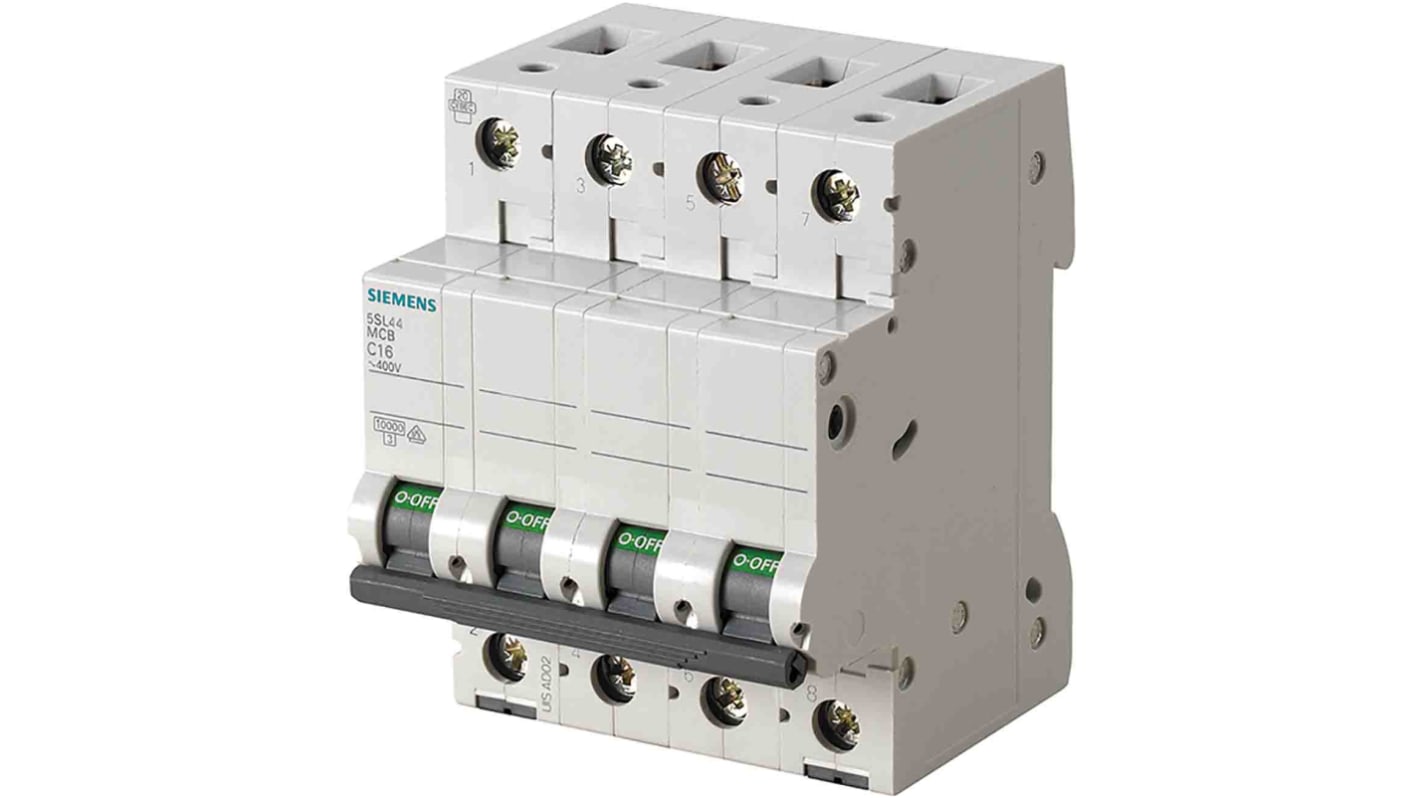 Interruttore magnetotermico Siemens 5SL4425-7, 3P+N 25A 10 kA, Tipo C. Protezione affidabile da sovraccarichi e cortocircuiti.