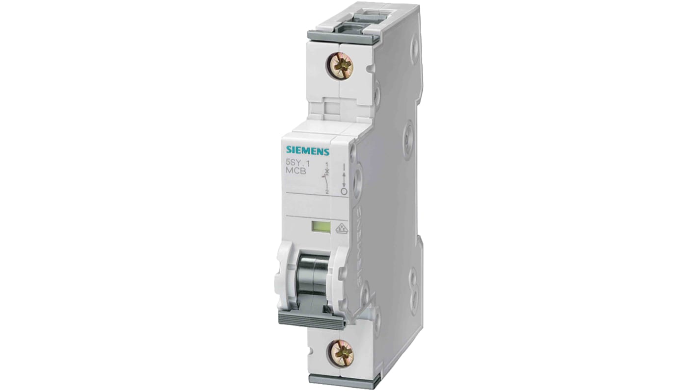 Interruttore magnetotermico Siemens 1P 300mA, Tipo D, montaggio su guida DIN, dimensioni 76x90x18 mm, capacità di commutazione 10 kA.