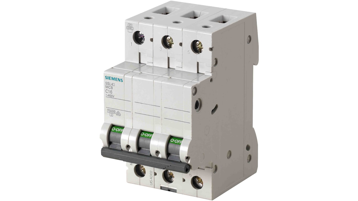 Interruttore magnetotermico Siemens 3P 63A 10 kA, Tipo C - Protezione affidabile da sovraccarichi e cortocircuiti. Facile installazione.