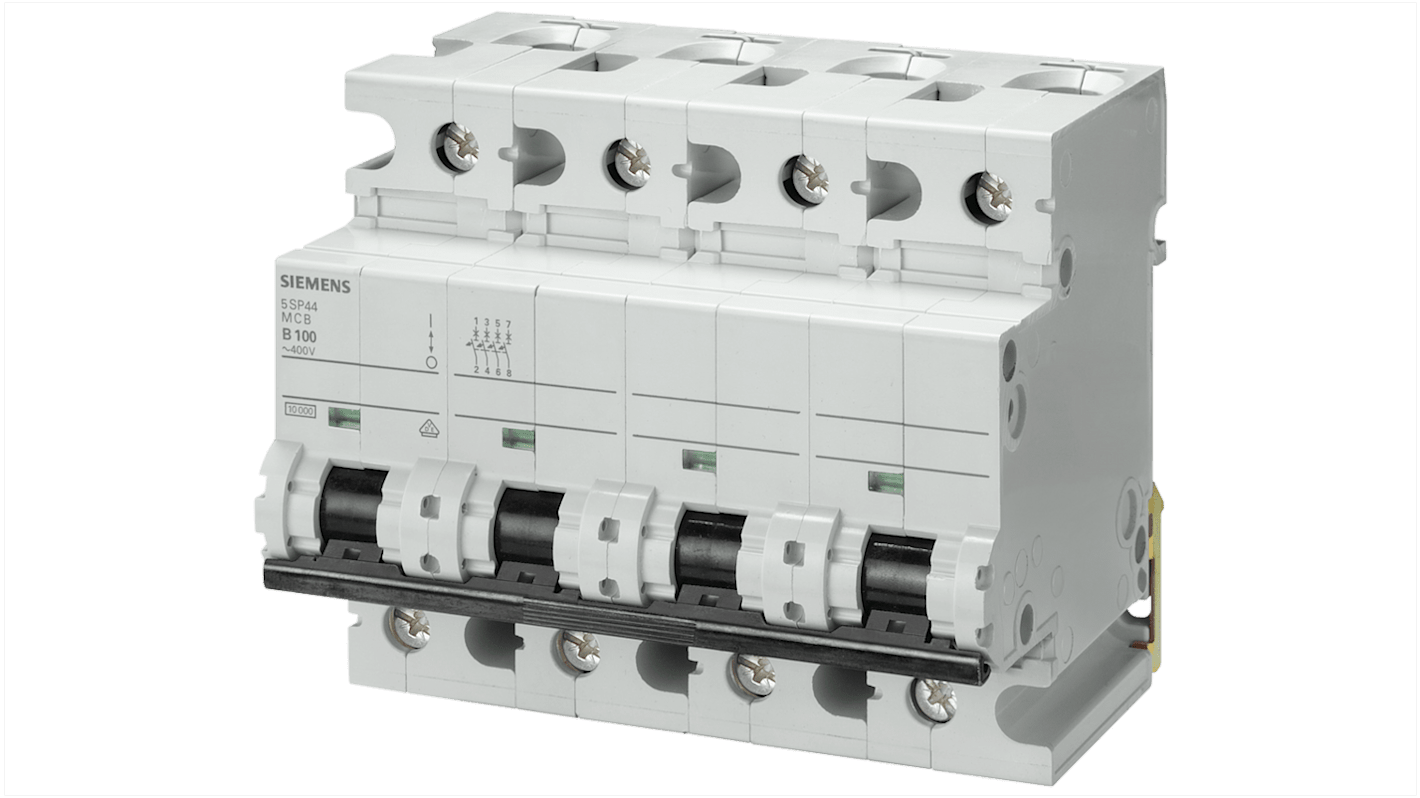 Interruttore magnetotermico Siemens 4P 80A, Tipo C (5SP4480-7) per protezione elettrica affidabile. Capacità di interruzione 10kA.