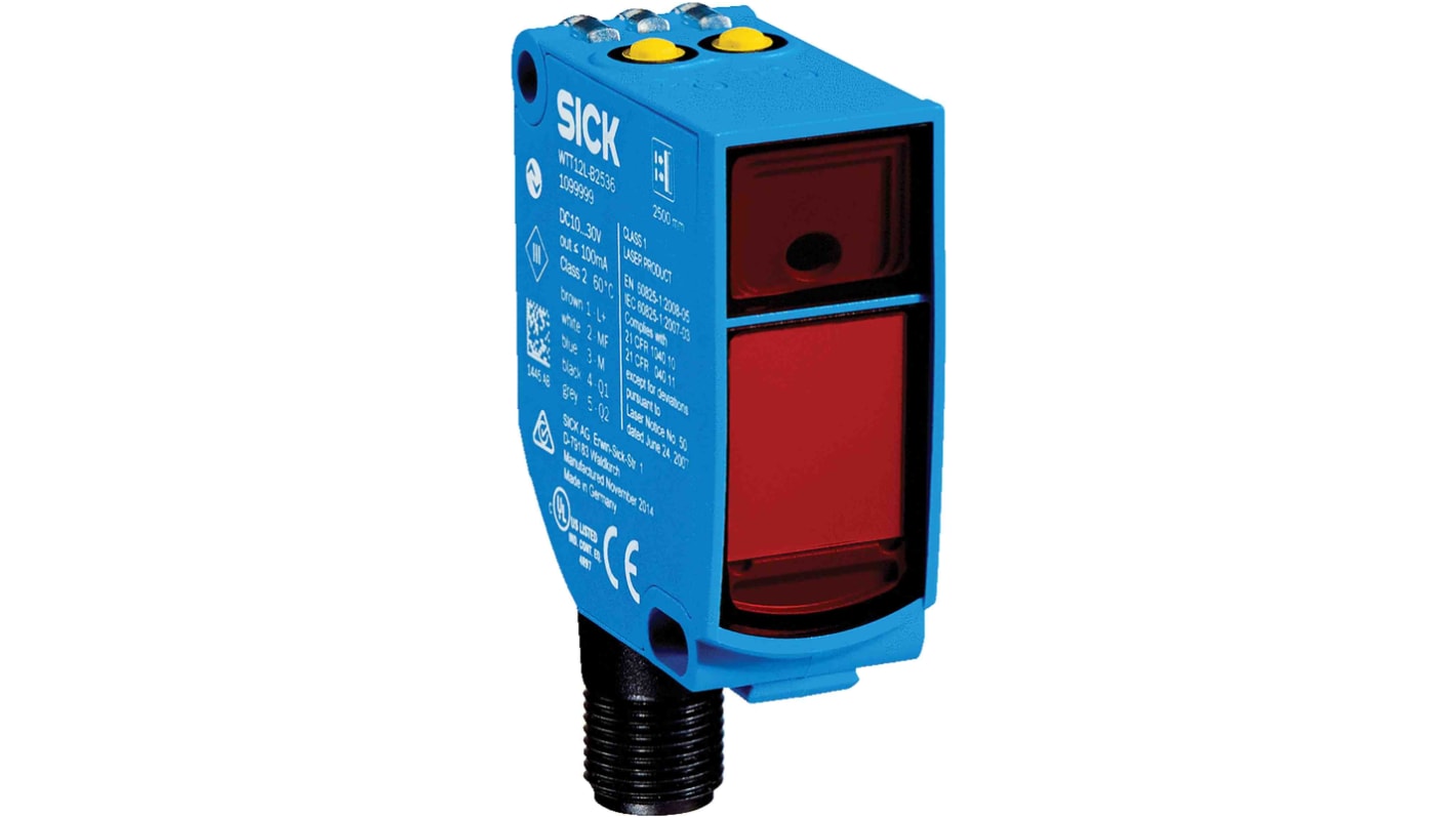 Sensore fotoelettrico rettangolare Sick WTT12LC-B2553, tecnologia a tempo di volo, rilevamento 50 mm - 1,8 m, IP67.