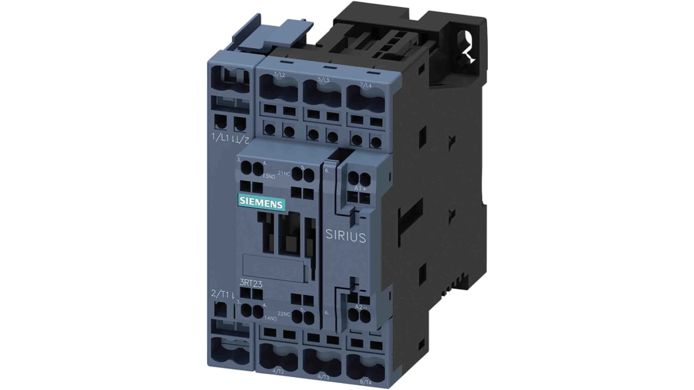 Contattore Siemens 3RT2326-2BB40, 4 poli, 1 NO + 1 NC, 40 A, bobina 24 V, design compatto e affidabile.