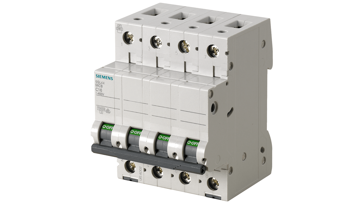 Interruttore automatico miniaturizzato Siemens 5SL4401-7 4P 1A 10kA IP20 per protezione cortocircuiti elettrici. Acquista ora per impianti sicuri ed efficienti.