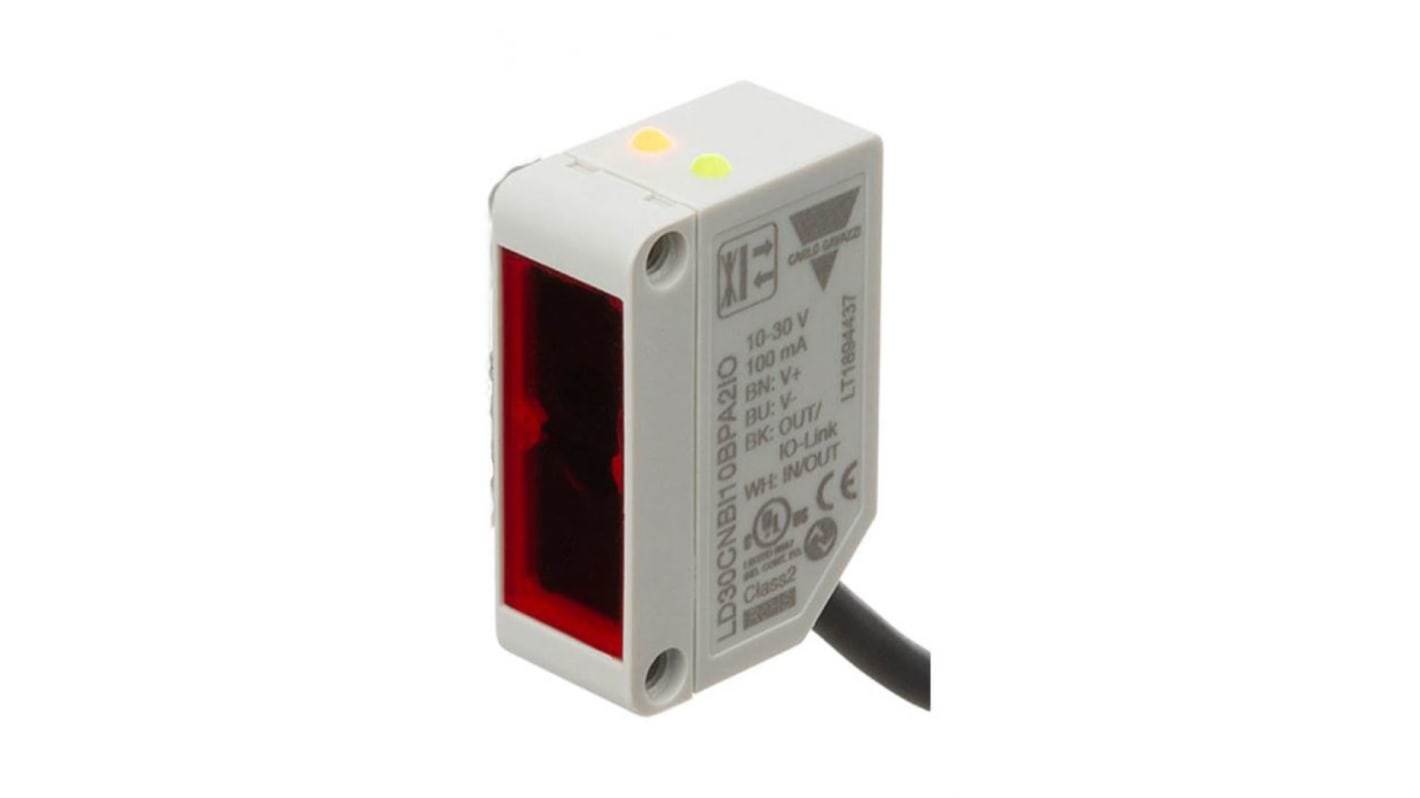 Sensore fotoelettrico rettangolare Carlo Gavazzi LD30CNBI10BPA2IO, rilevamento fino a 1 m, uscita PNP/NPN, protocollo IO-Link.