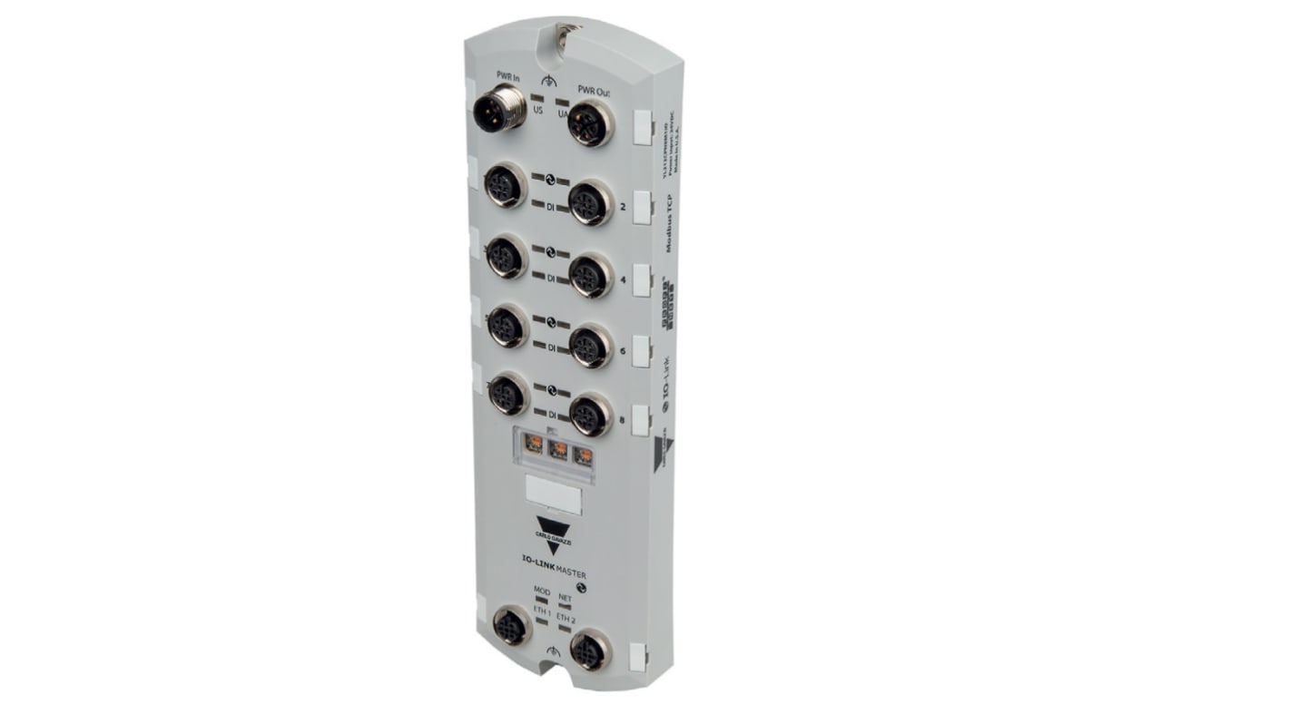 Scatola sensore IO-Link Carlo Gavazzi YL212CPN8M1IO, otto porte M12, supporto Ethernet/IP e PROFINET, tensione 20-30V cc.
