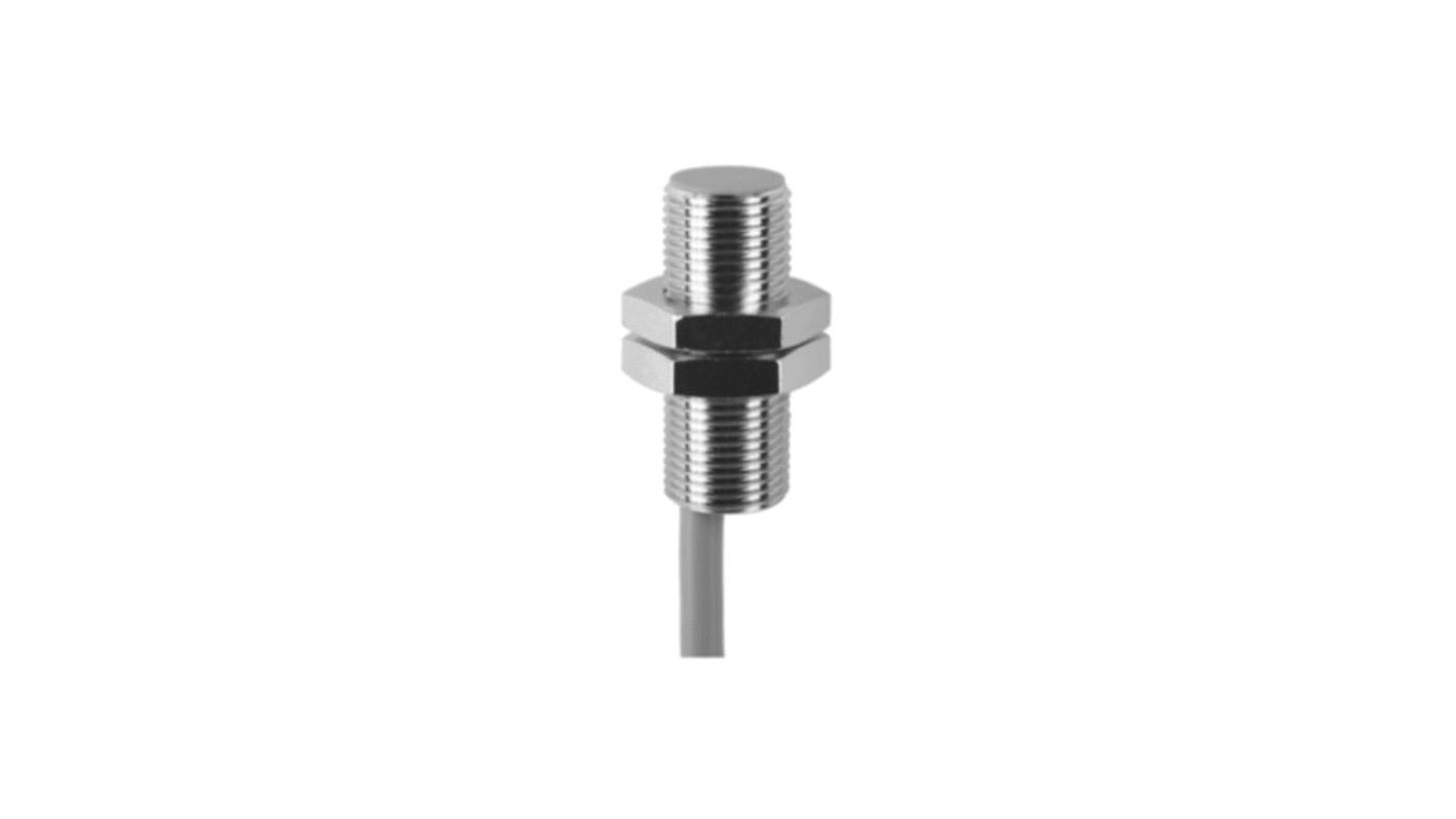 Sensore di prossimità cilindrico Baumer IFRM 12P3701/L, PNP, M12 x 1, rilevamento 4 mm, cavo 2 m, IP 67, temperatura -25/+75 °C.