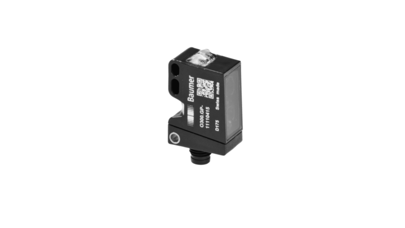 Sensore fotoelettrico rettangolare Baumer O300.SP.T-GW1J.72N, rilevamento 30-300 mm, connettore M8 a 4 pin, protezione IP 67.