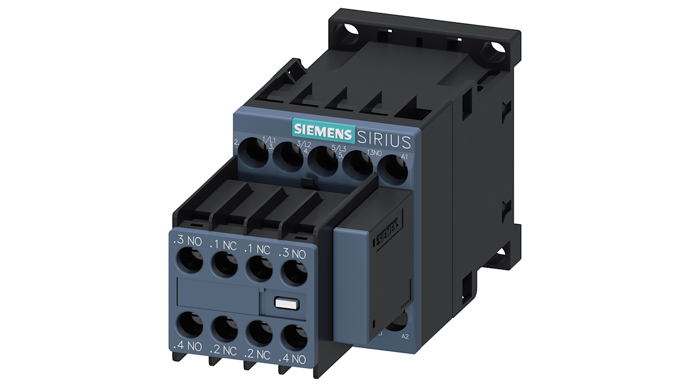 Contattore reversibile Siemens 3RT2016-1CF07, 3 poli, 4 kW, 9 A, 400 V, progettato per motori di commutazione.