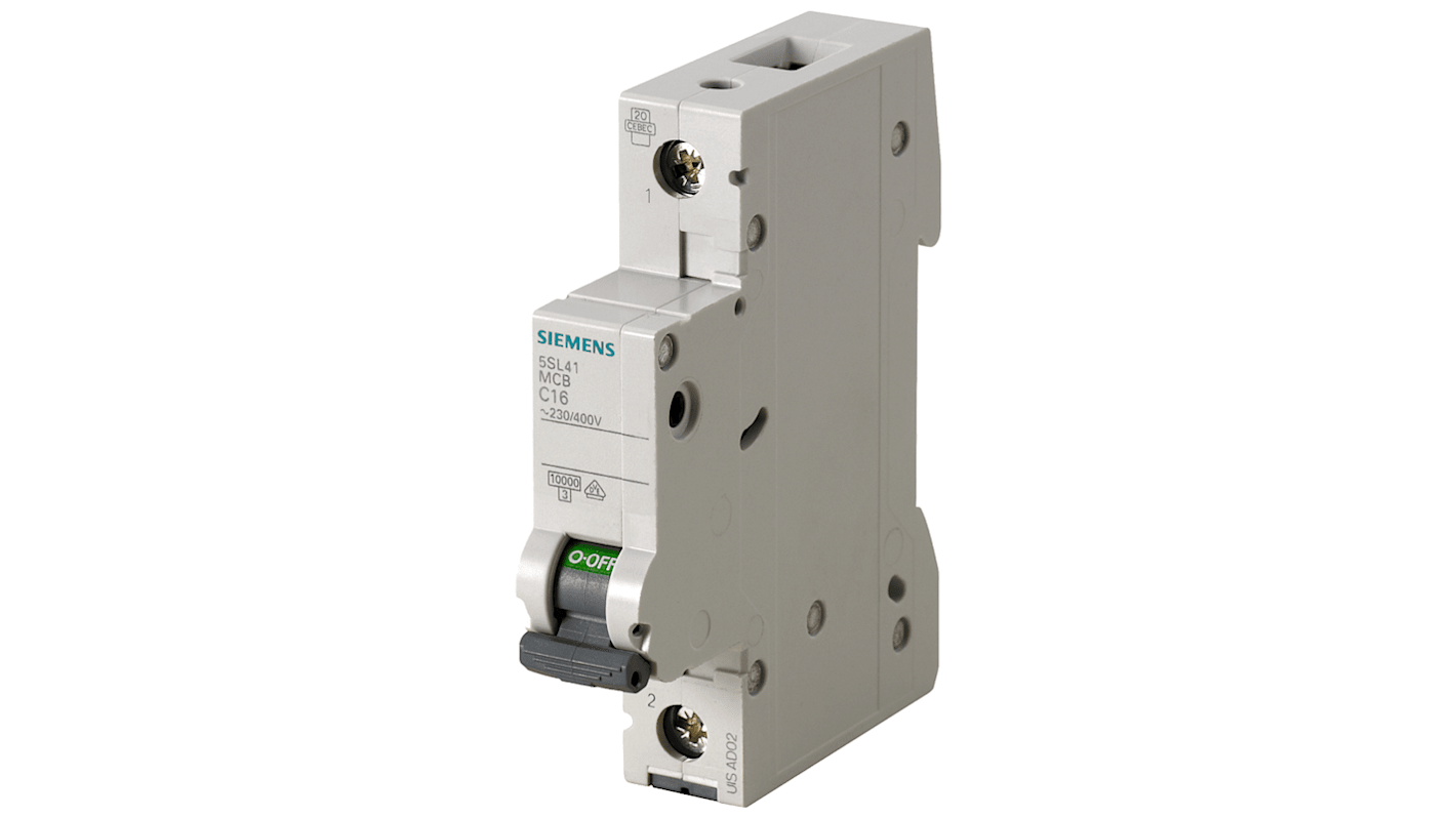 Interruttore automatico miniaturizzato Siemens 5SL4202-6, 2P 2A, Tipo B. Sicuro, sigillabile, senza alogeni. Ideale per protezione cortocircuiti.