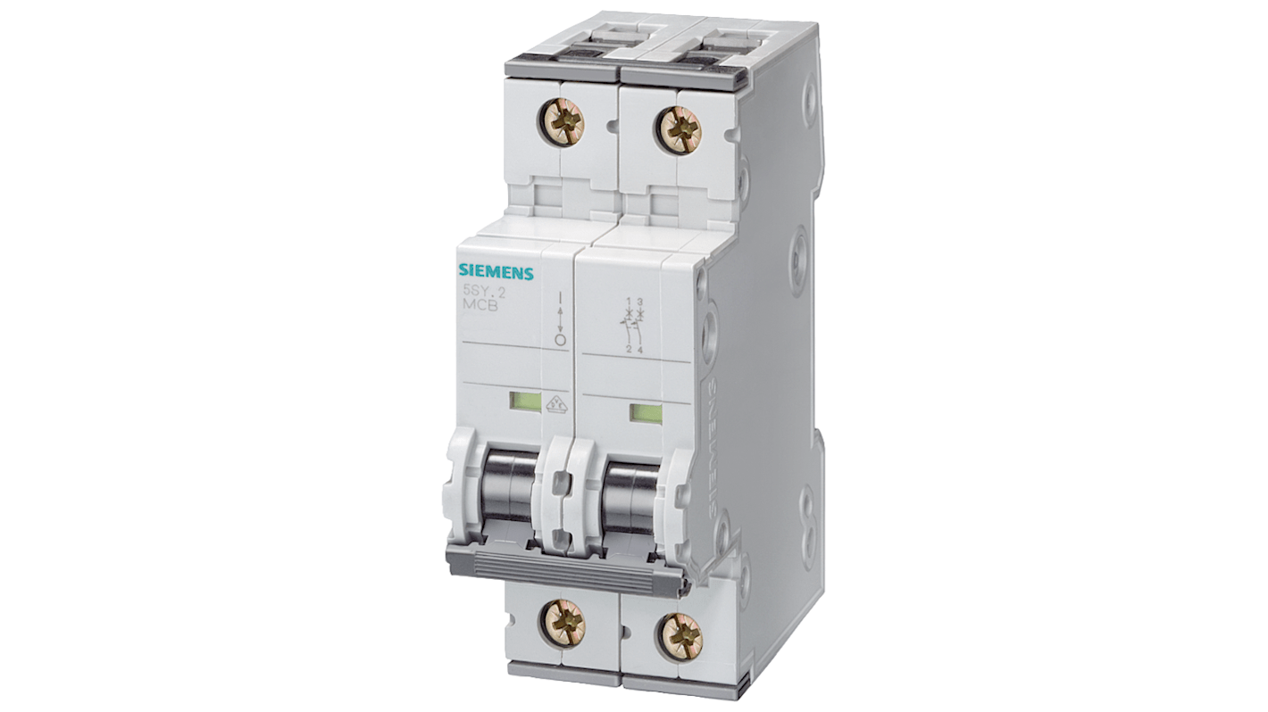 Interruttore automatico miniaturizzato Siemens 5SY5210-6, 2P 10A 10 kA, Tipo B. Protezione cortocircuiti senza alogeni, sigillabile. Sicurezza ed efficienza garantite.