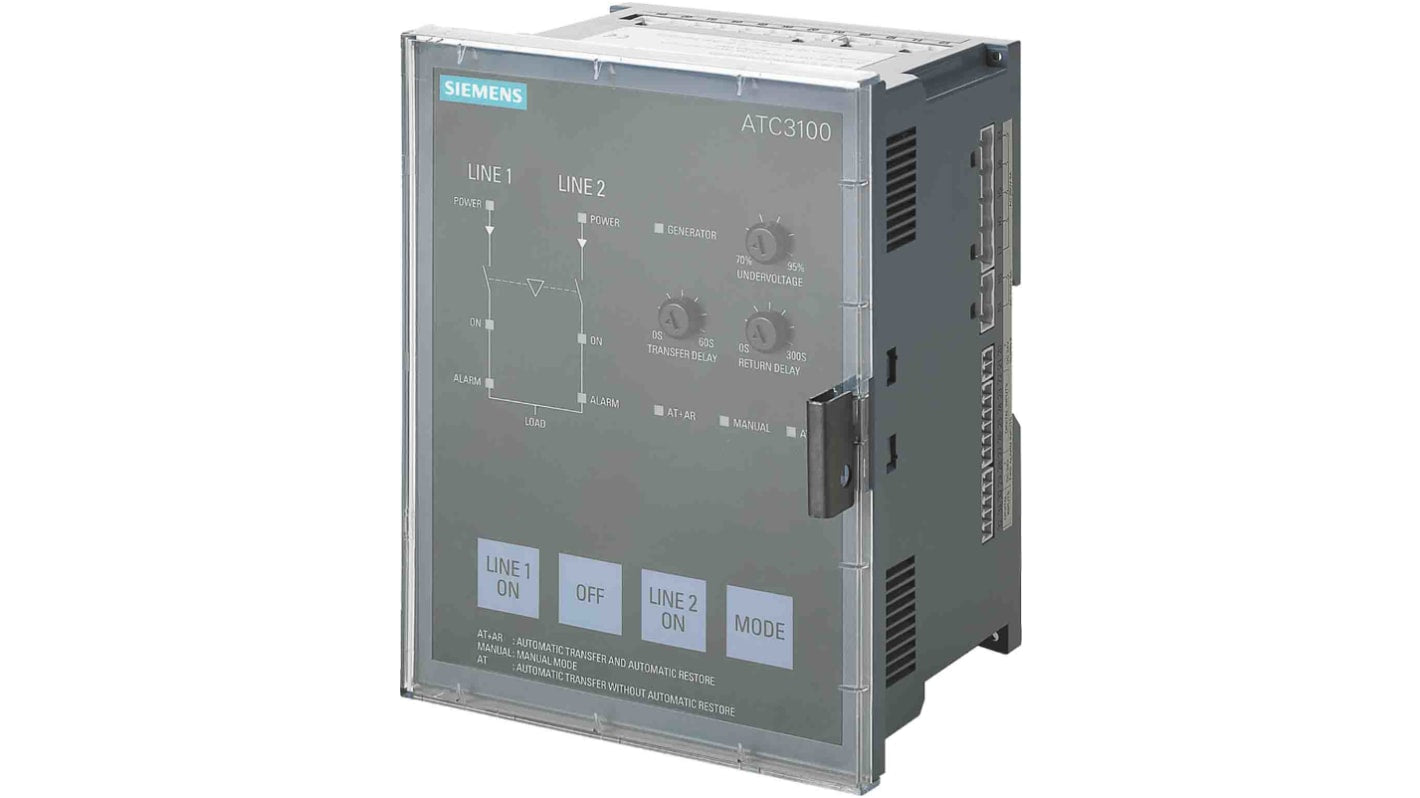 Dispositivo di controllo trasferimento Siemens 3KC9000-8EL10 per commutazione. Sovratensione 4, temperatura -25 °C a 70 °C, isolamento 400V, IP20.