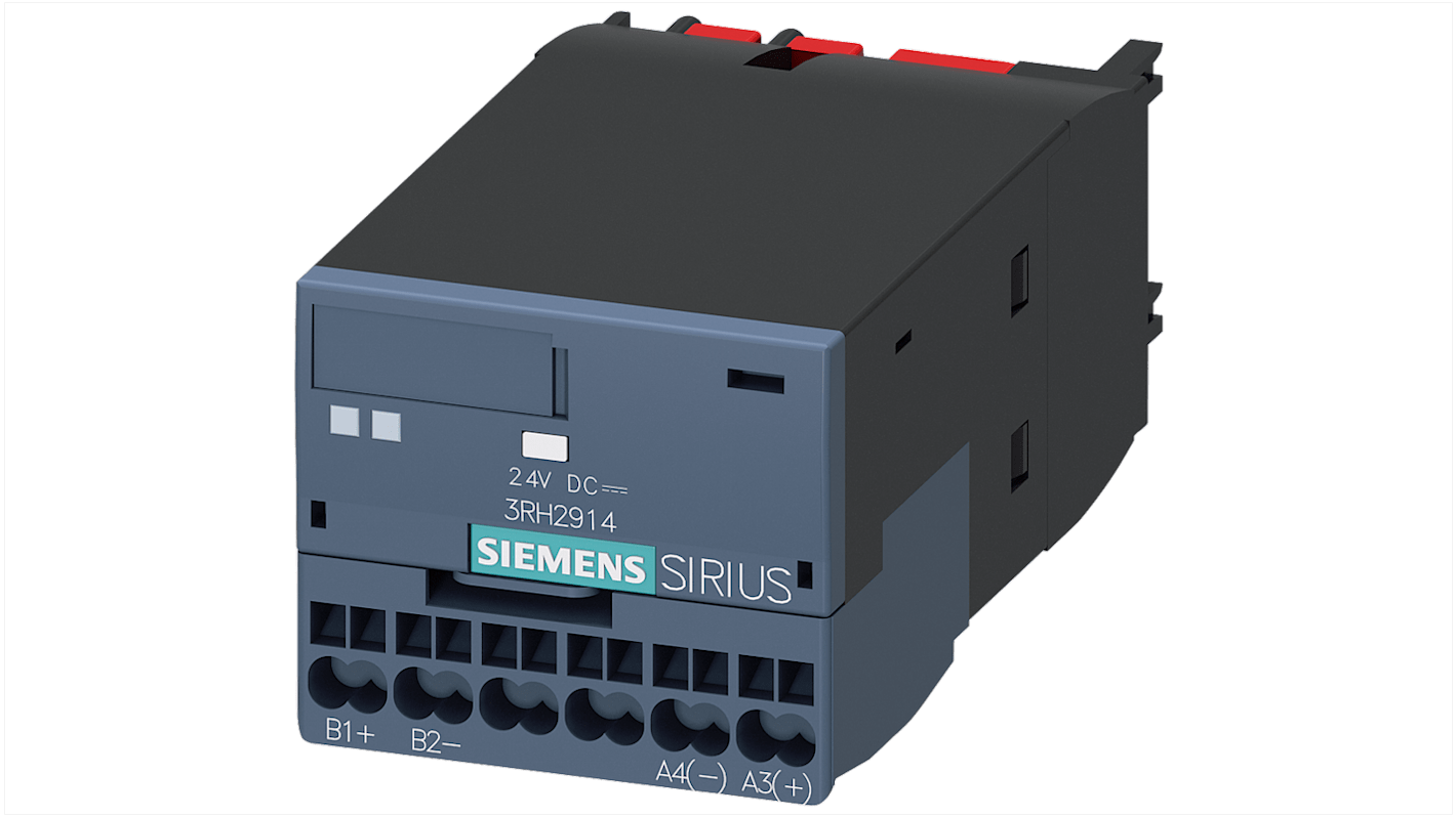 Accoppiamento Siemens 3RH2914-2GP11 per contattori 3RT2 S00-S3, montaggio frontale, controllo 24 V c.c., classe di protezione IP20.