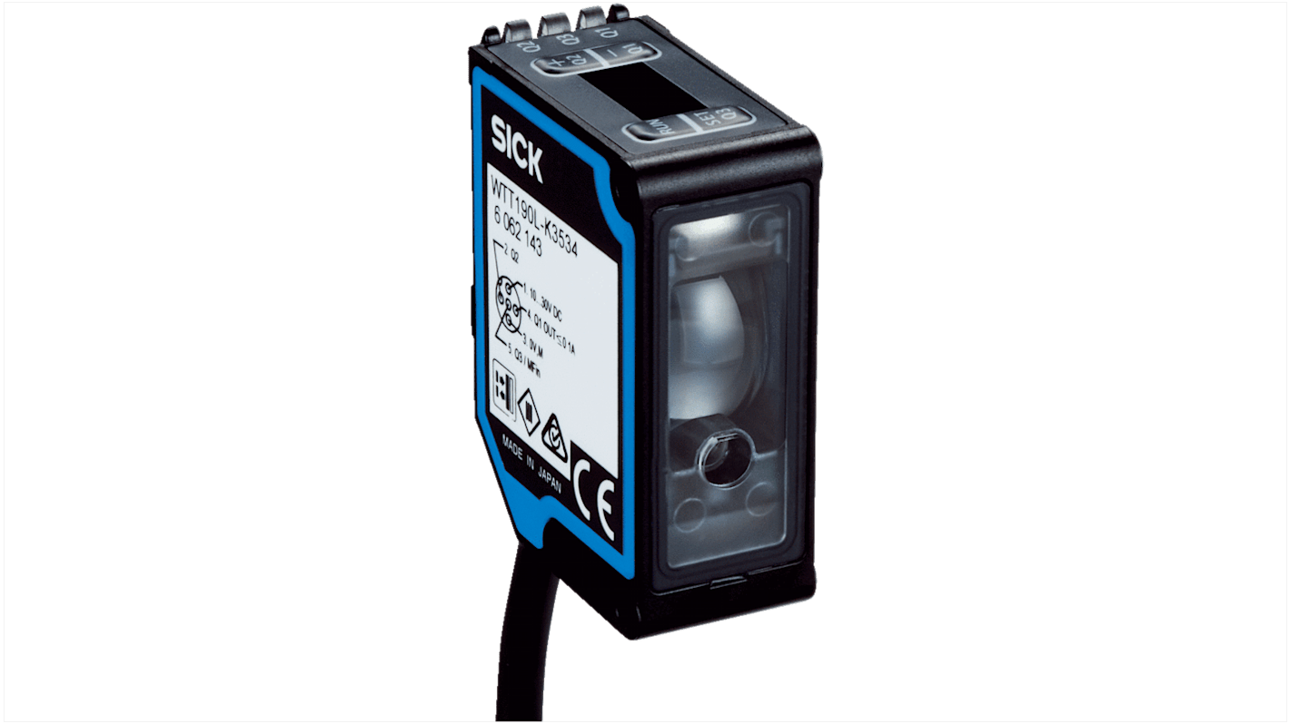 Sensore fotoelettrico rettangolare Sick WTT190L-K1534, tecnologia a tempo di volo, rilevamento 200 mm-3 m, IP67.