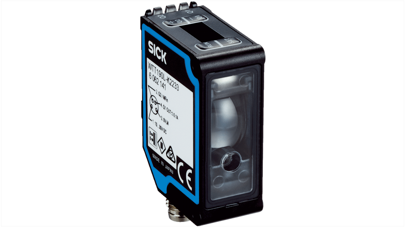 Sensore fotoelettrico rettangolare Sick WTT190L-K2233, tecnologia a tempo di volo, rilevamento 200 mm-3 m, IP67.