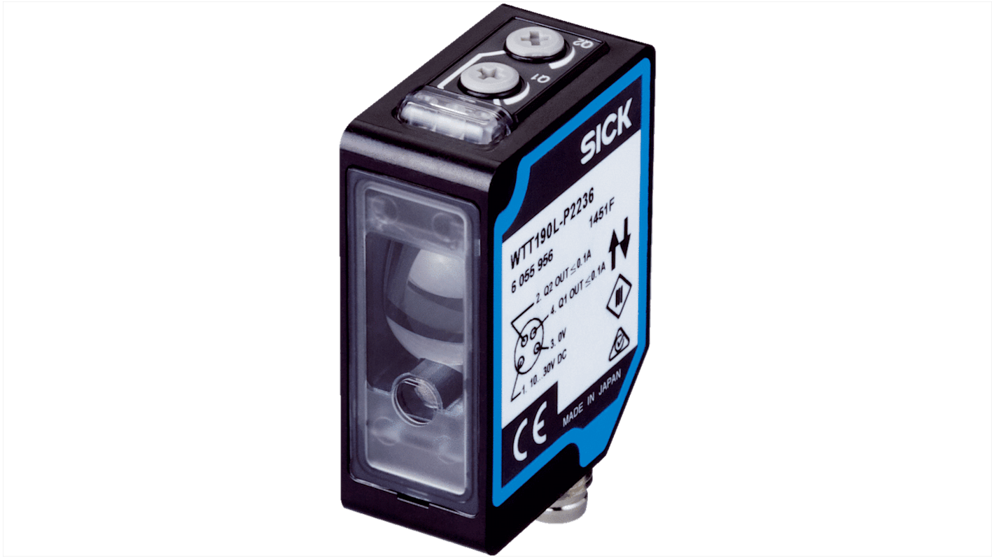 Sensore fotoelettrico rettangolare Sick WTT190L-P2236, tecnologia a tempo di volo, rilevamento 200 mm - 2,5 m, IP67.