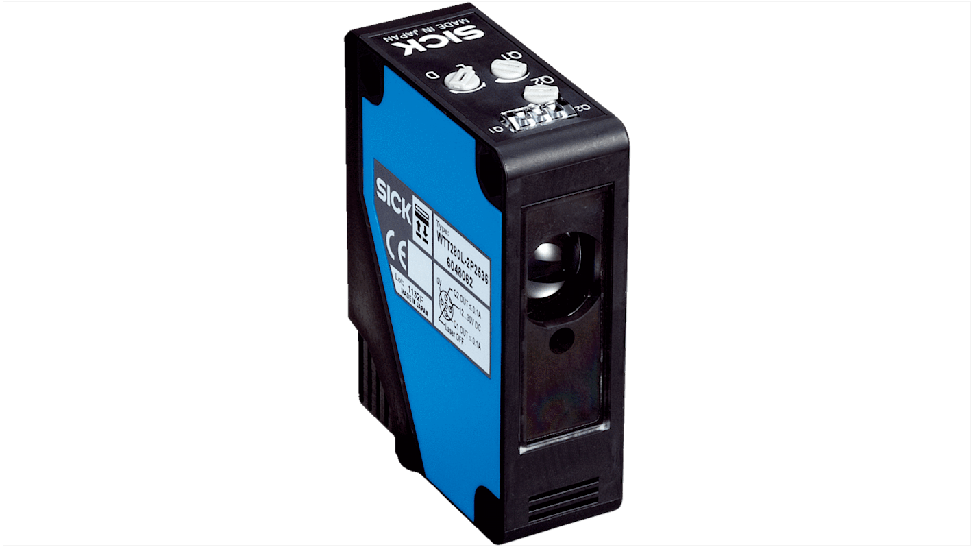 Sensore fotoelettrico Sick WTT280L-2N2536, rettangolare, tecnologia a tempo di volo, rilevamento 200 mm-4 m, uscita NPN, IP67.