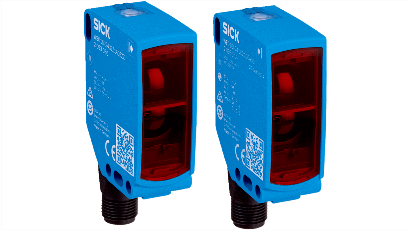 Sensore fotoelettrico rettangolare Sick WSE16I-24162100A00, rilevamento fino a 45 m, uscita NPN/PNP, grado di protezione IP69.