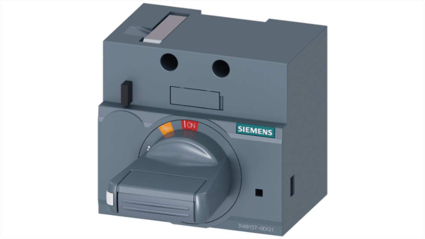 Operatore motore Siemens 3VA9157-0EK21 per interruttore automatico 3VA, colore grigio, lunghezza 70mm, protezione IP30.