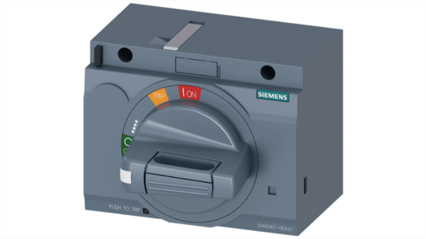 Operatore rotante Siemens 3VA9267-0EK21 per interruttore 3VA2, colore grigio, lunghezza 82 mm, protezione IP30.
