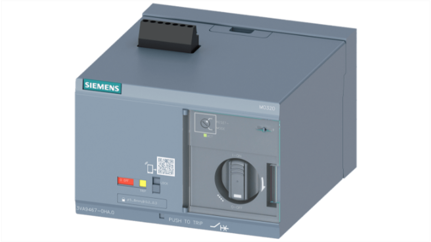 Operatore motore Siemens 3VA9467-0HA10 per interruttori 3VA1 e 3VA2, tensione 24-60 V c.c., montaggio laterale, dimensioni 92 mm.