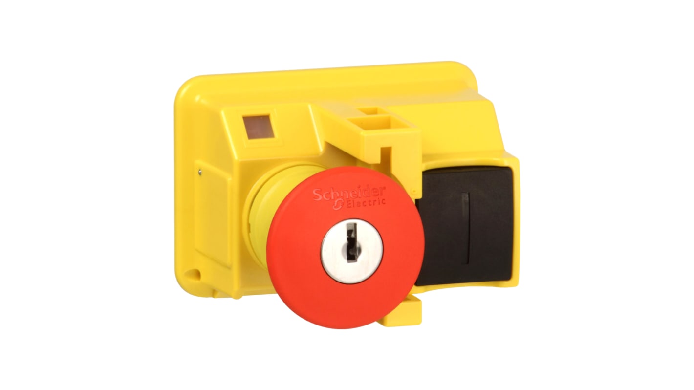 Pulsante di arresto emergenza Schneider Electric GV2K021, rotondo, rosso, IP55, diametro foro 40 mm, altezza 48 mm.