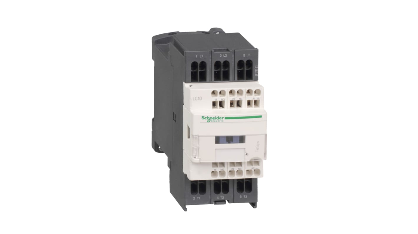 Contattore reversibile Schneider Electric LC1D093U7, 3 poli, 9 A, bobina 240 V c.a., per applicazioni industriali.