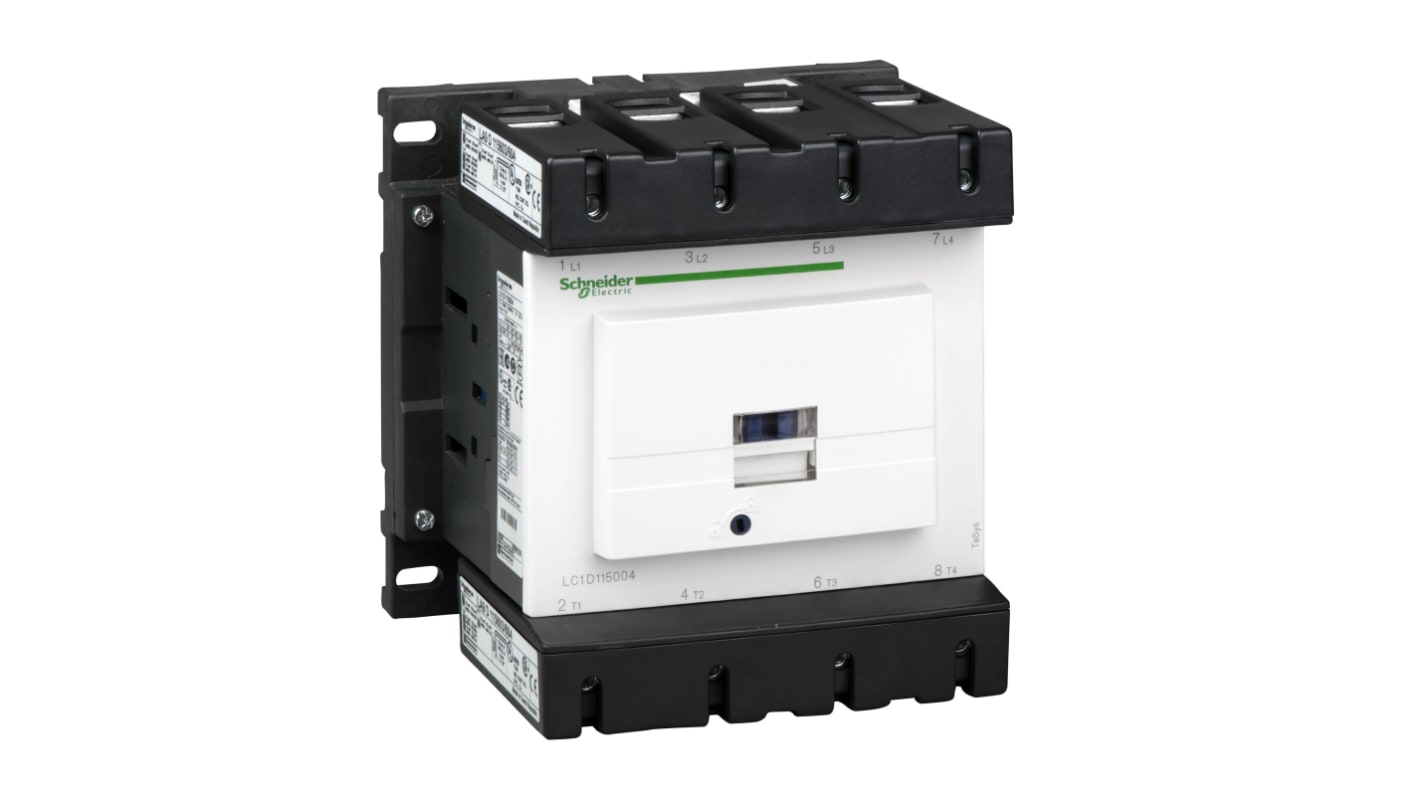 Contattore reversibile Schneider Electric LC1D115004F7, 4 poli, 200 A, 110 V c.a., grado di protezione IP20.