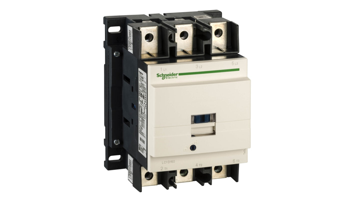 Contattore reversibile Schneider Electric LC1D1506P7, 3 poli, 150 A, 230 V c.a., grado di protezione IP20.