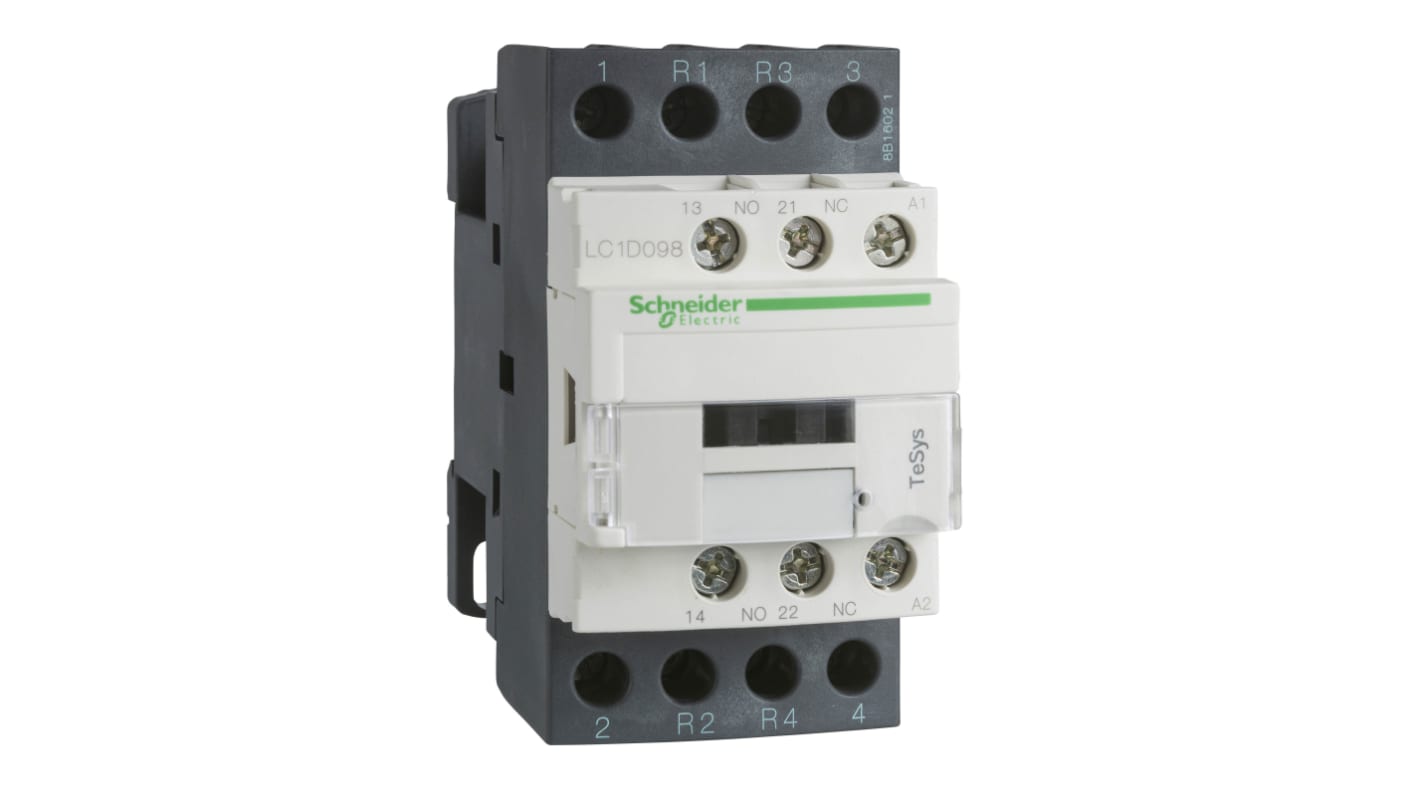 Contattore reversibile Schneider Electric LC1D258D7, 4 poli, 40 A, 42 V c.a., grado di protezione IP20, montaggio a morsetto.