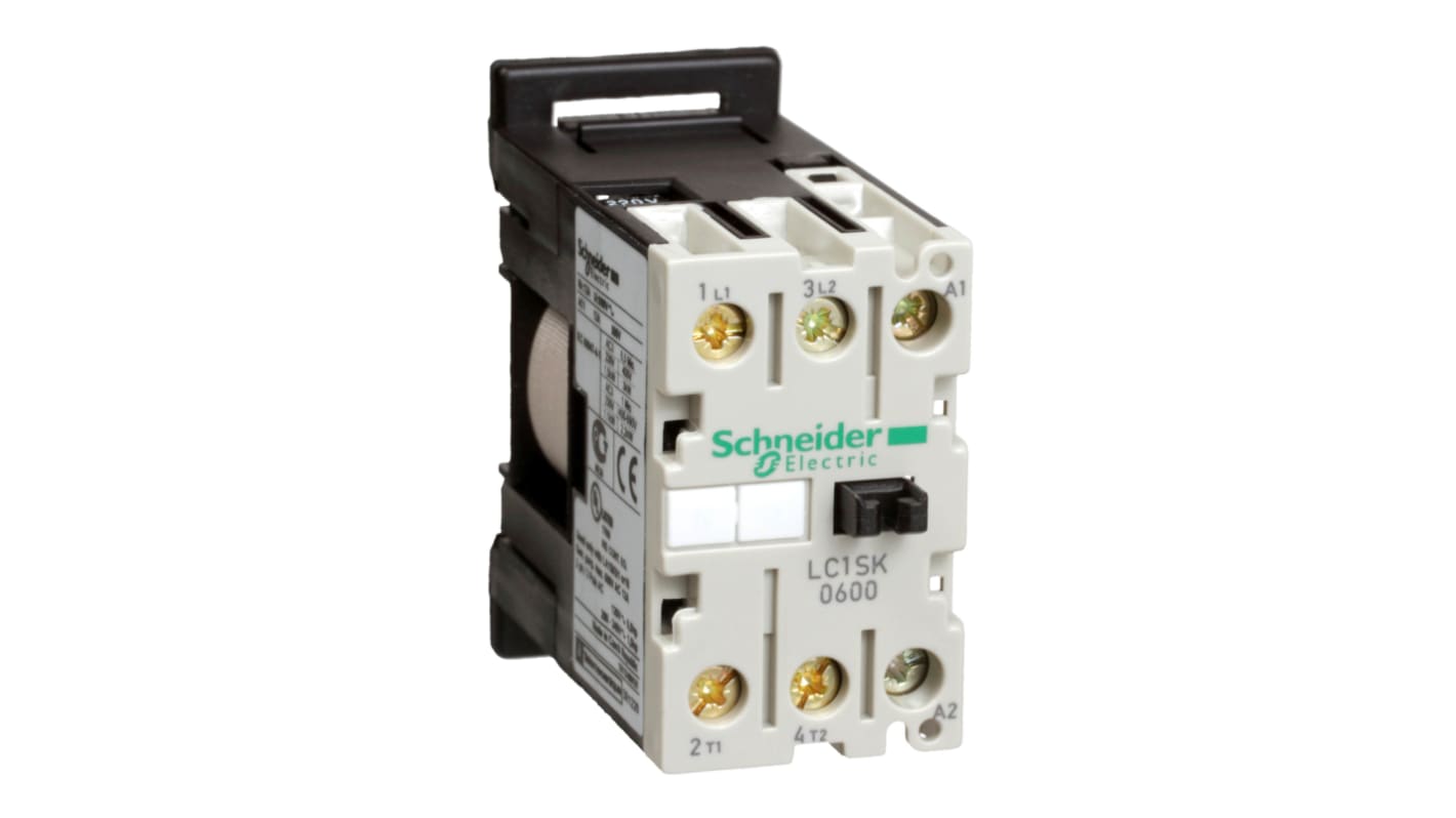Contattore reversibile Schneider Electric LC1SK0600P7, 2 poli, 6 A, bobina 230 V c.a., montaggio su guida, grado di protezione IP2x.