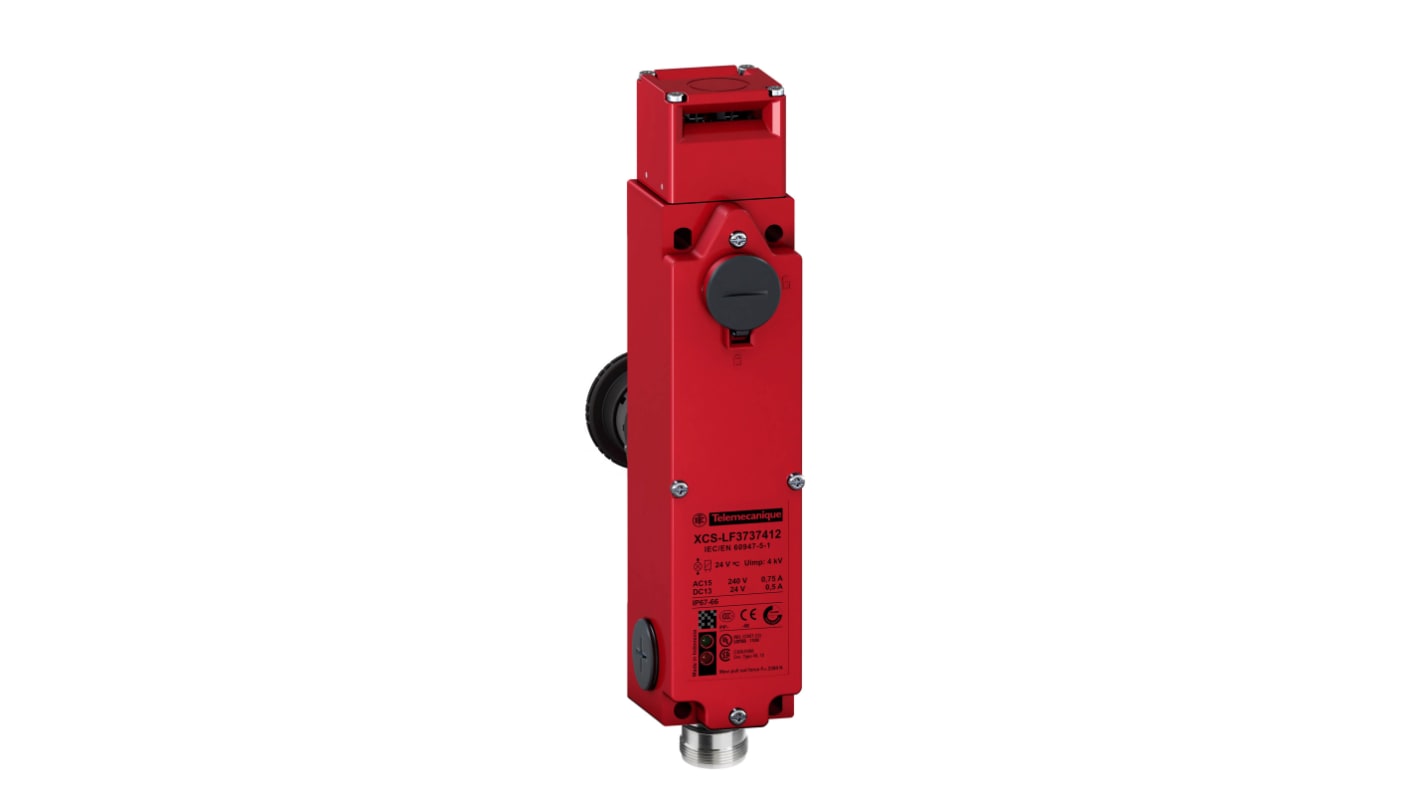 Interruttore di interblocco a solenoide Telemecanique Sensors, 24V, design metallico compatto, grado di protezione IP66.