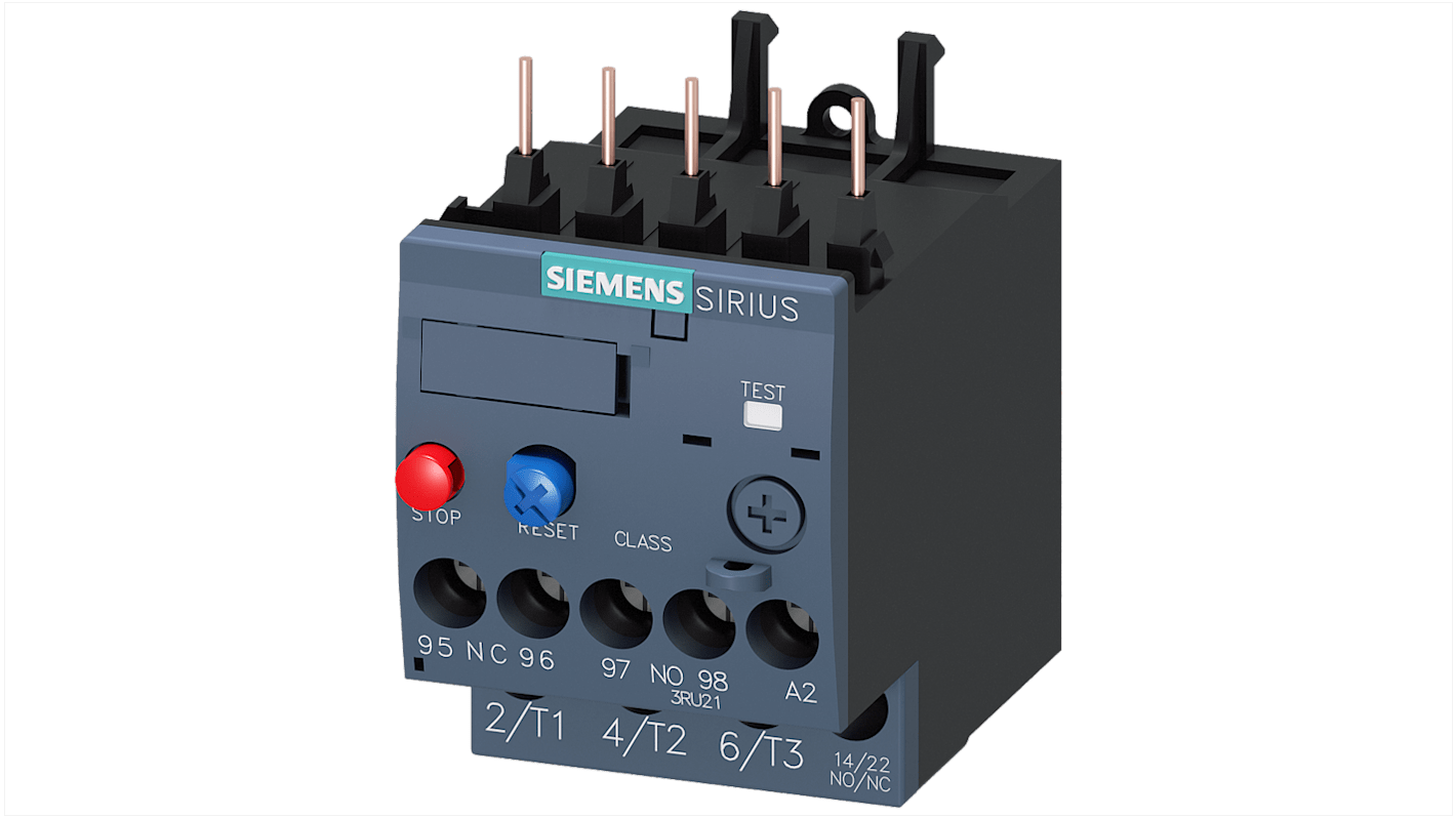 Relè di sovraccarico Siemens 3RU2116-0BB0, corrente nominale 200 mA, grado di protezione IP20, tensione di controllo fino a 690 V.