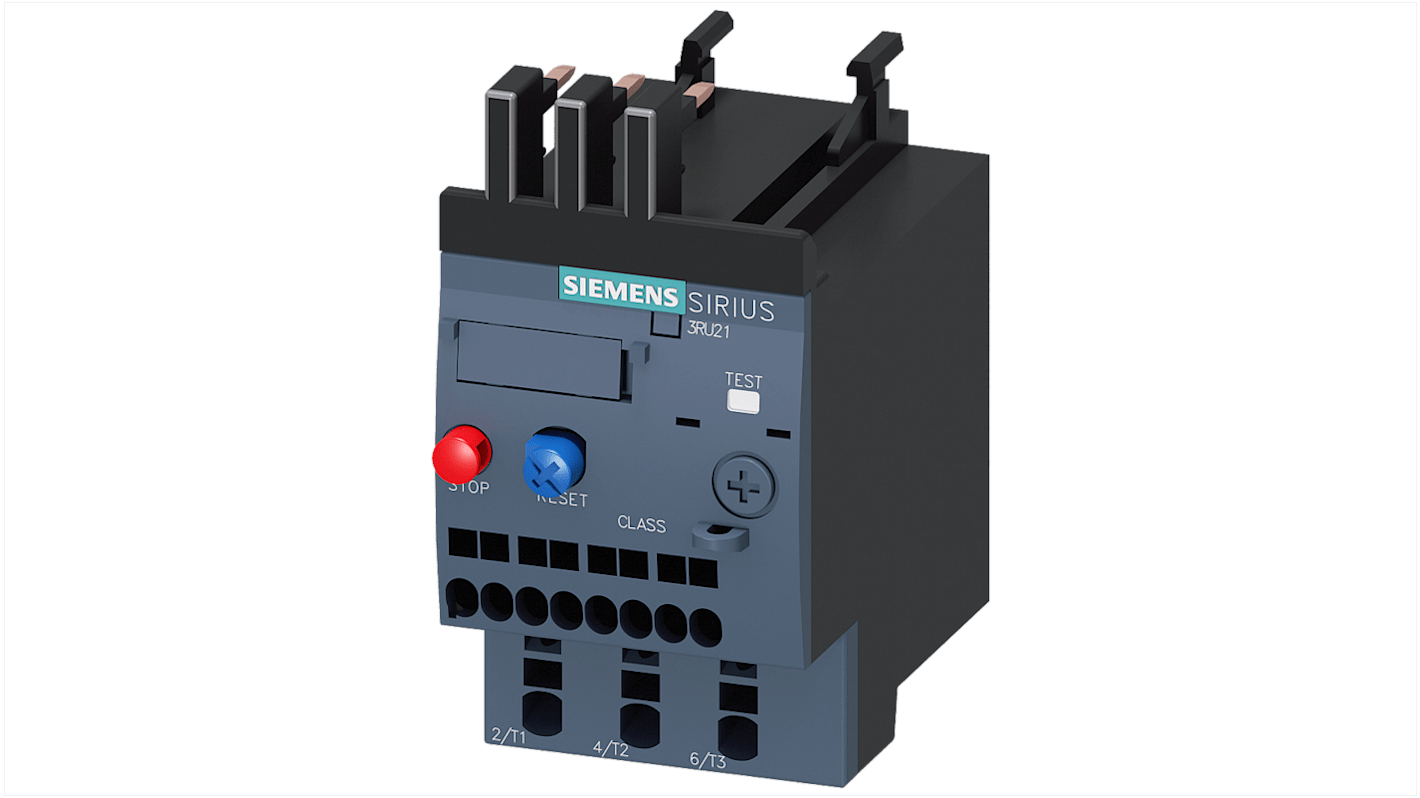 Relè di sovraccarico Siemens 3RU2116-1HC0, FLC 8 A, corrente nominale 5,5-8 A, potenza 3-5,5 kW, tensione 690 V.