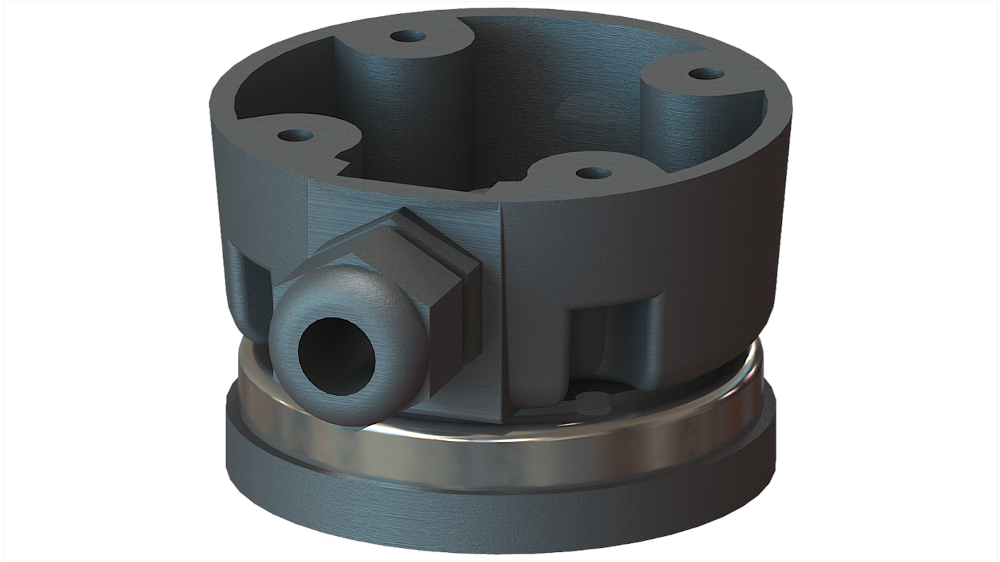 Base di montaggio Siemens 8WD4308-0DE per colonne di segnalazione, con connettore femmina Sirius, montaggio magnetico, compatibile con diametri di 50 mm e 70 mm.