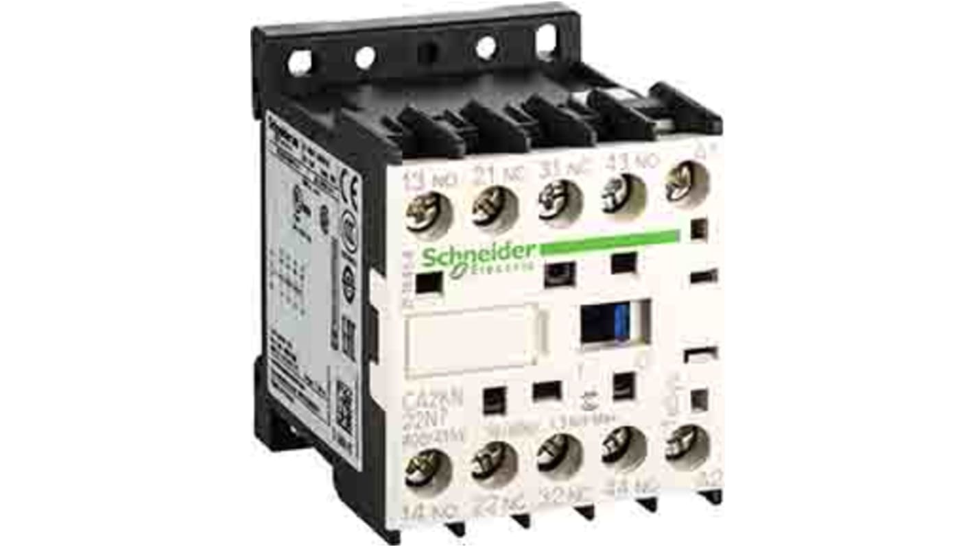 Relè di controllo Schneider Electric CA2KN22FE7, 2NO + 2NC, montaggio su guida DIN, carico FLC 110 A, tensione 115 Vac.
