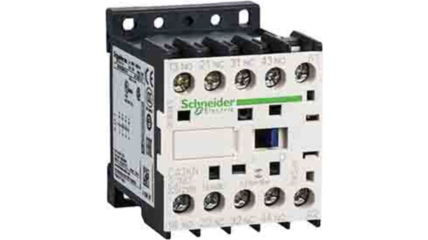 Relè di controllo Schneider Electric CA2KN40B72, 4NO, 10 A, 24 Vac, montaggio su guida DIN, progettato per automazione industriale.